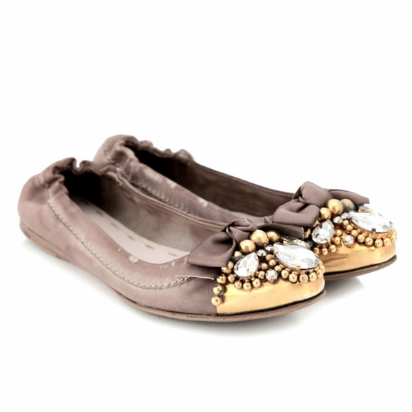 Miu Miu Crystal Bow Ballet Flats - Picture 1 of 3